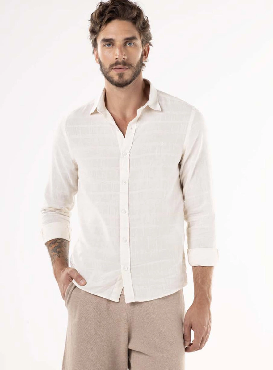 Camisa Manga Longa Sunset Natural Bege Barra Lcecci