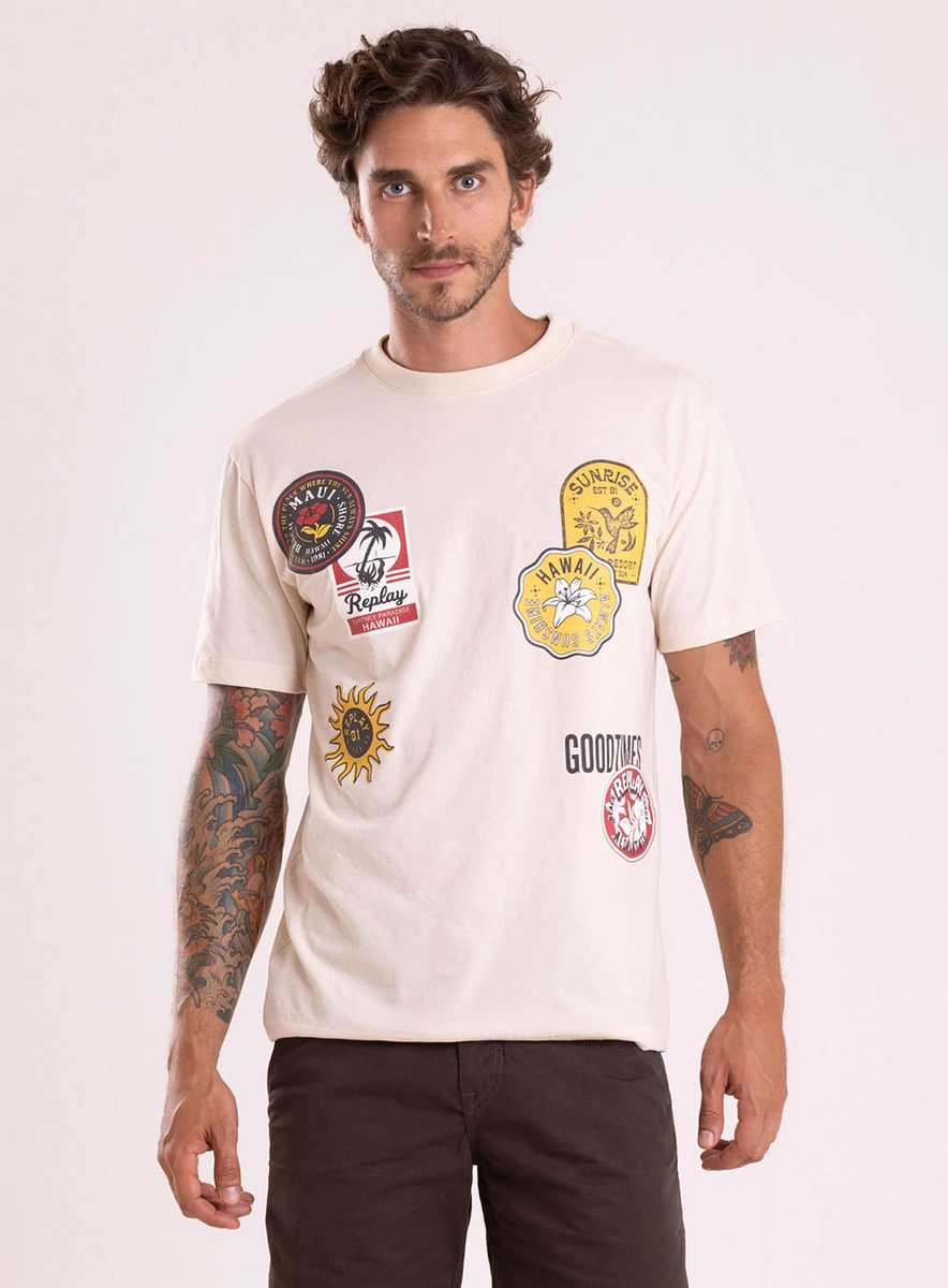 T-shirt Mescla Color Estampada Bege Barra Lcecci