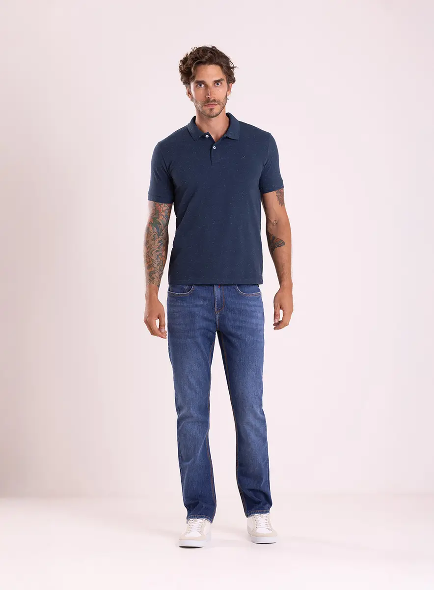 Polo Em Malha Botonê Azul Pangera Lcecci