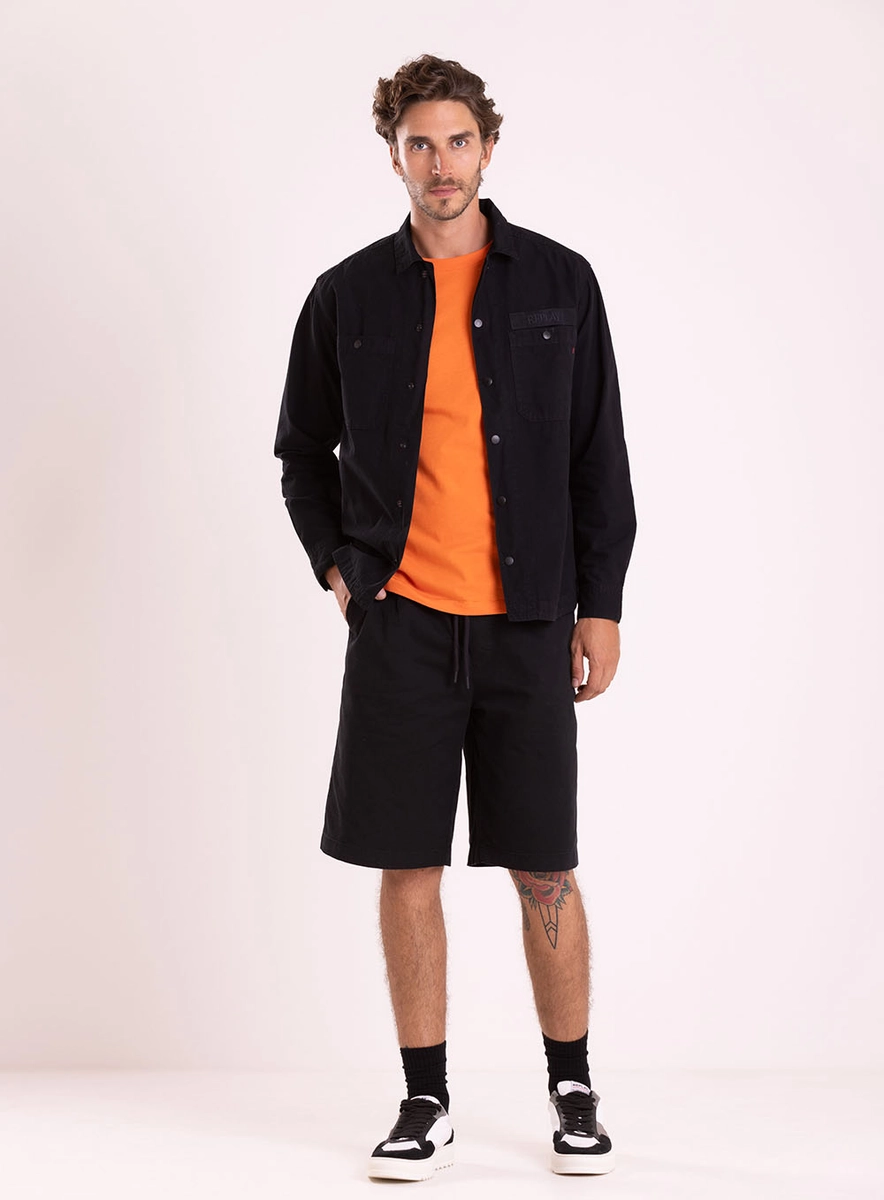 Camisa Tinturada Com Bolsos Cinza Sand Lcecci