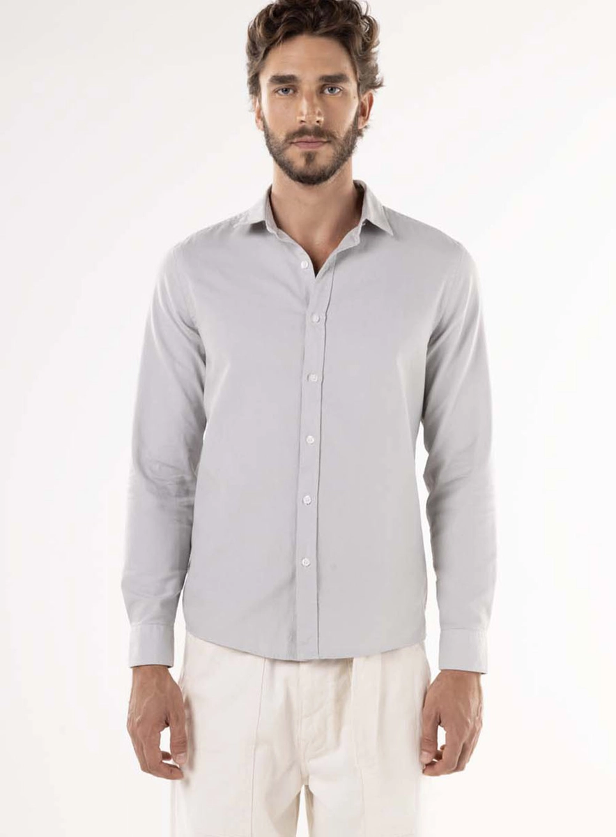 Camisa Oxfordine Manga Longa Cinza Sand Lcecci