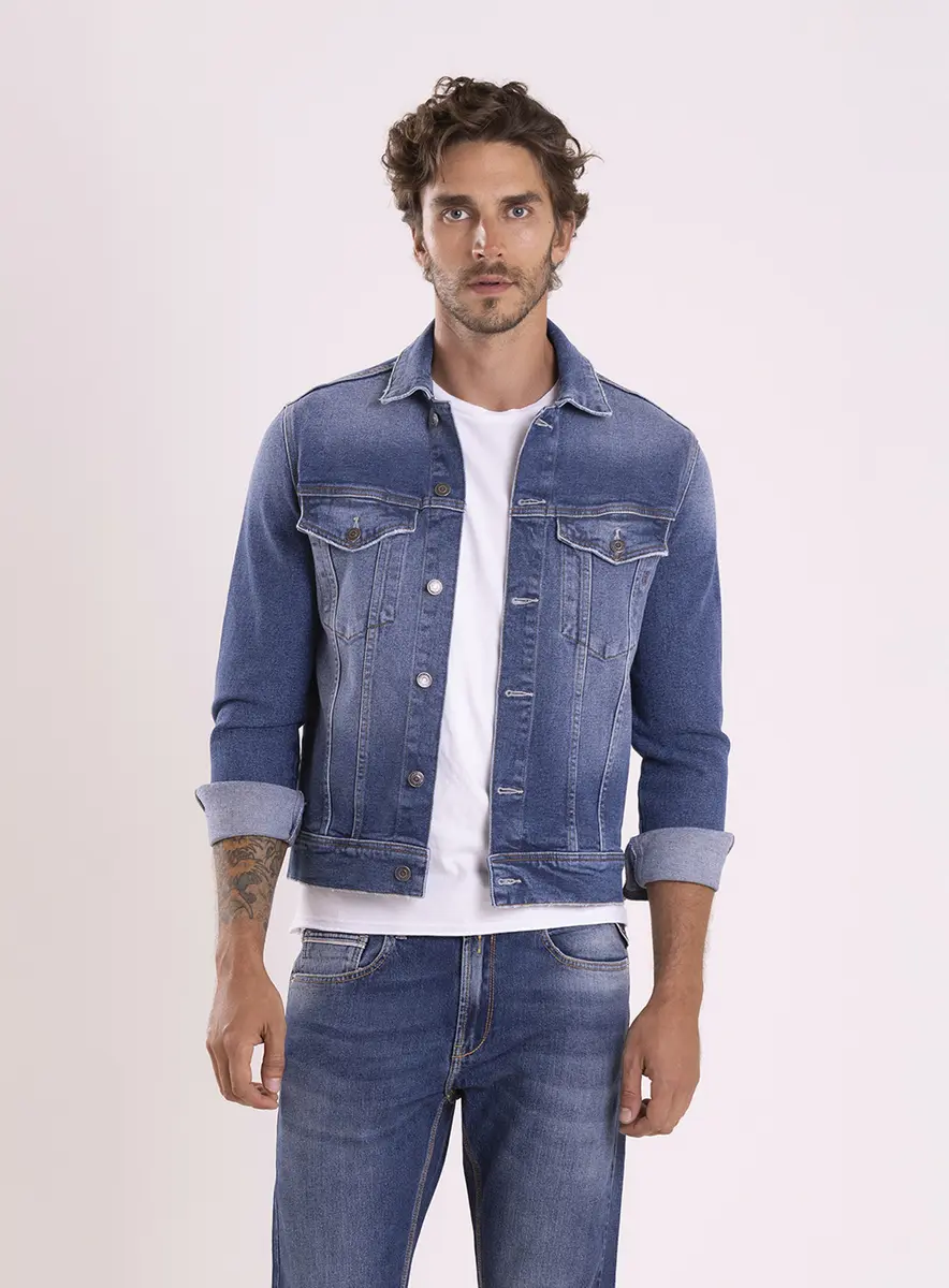 Jaqueta Jeans Trucker Aged Índigo Lcecci