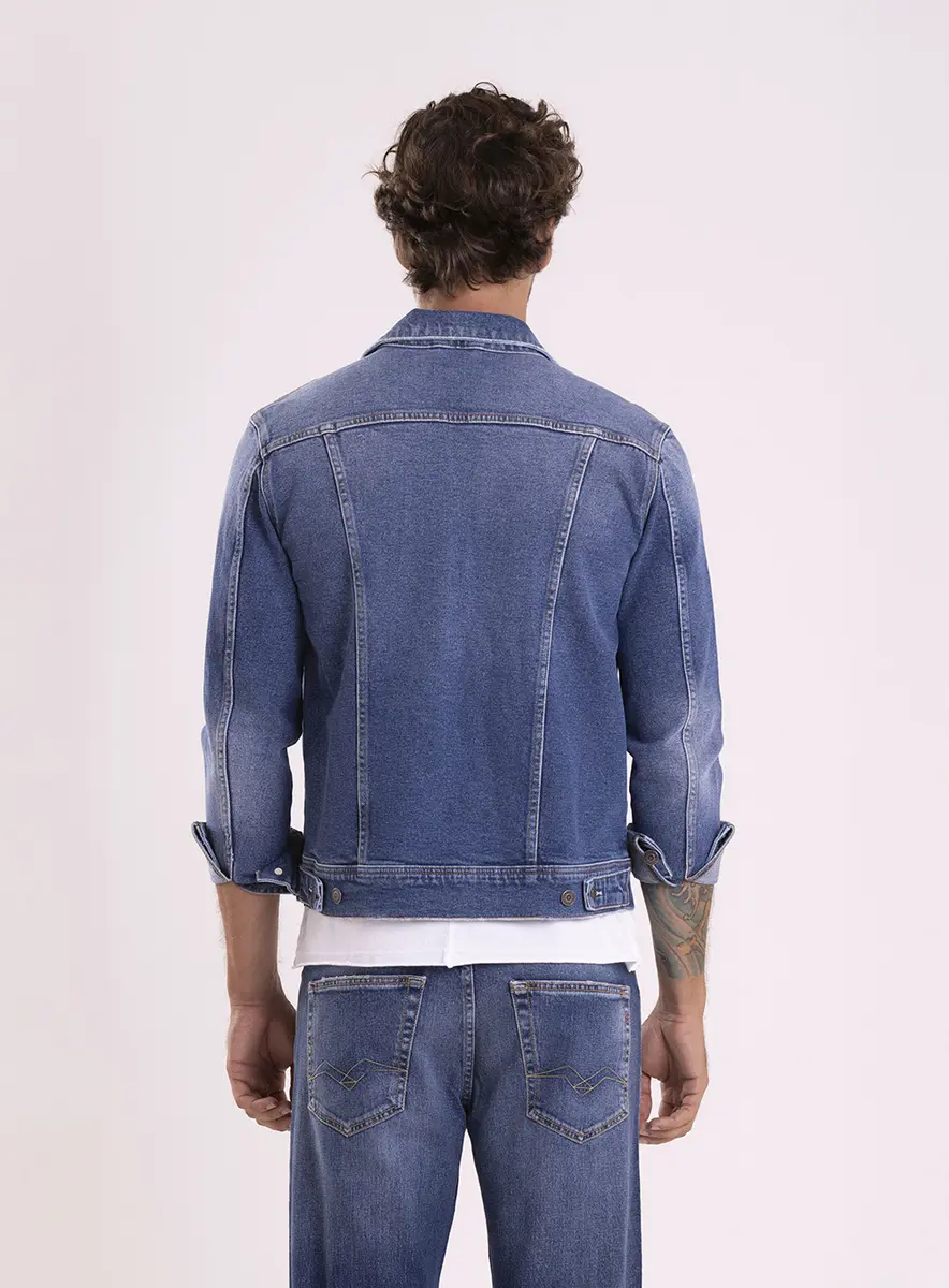 Jaqueta Jeans Trucker Aged Índigo Lcecci