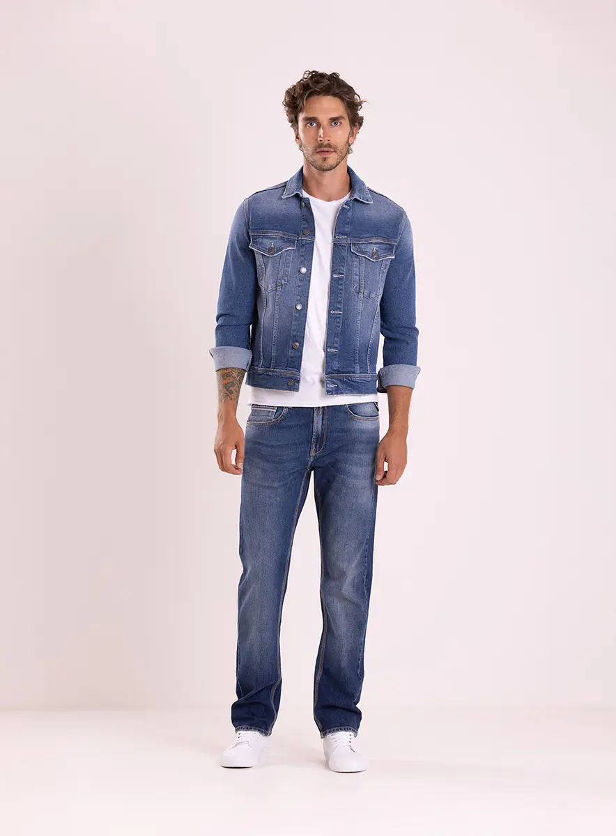 Jaqueta Jeans Trucker Aged Índigo Lcecci