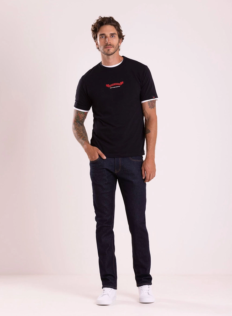T-shirt Regular Com Estampa Preto Lcecci