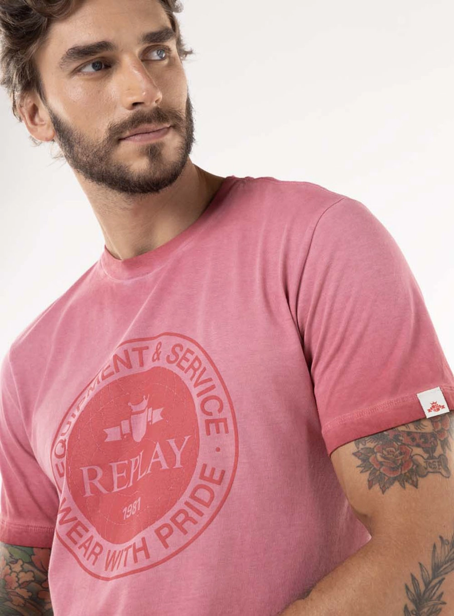 T-shirt Regular Lavada Com Estampa Vermelho Rojo Lcecci