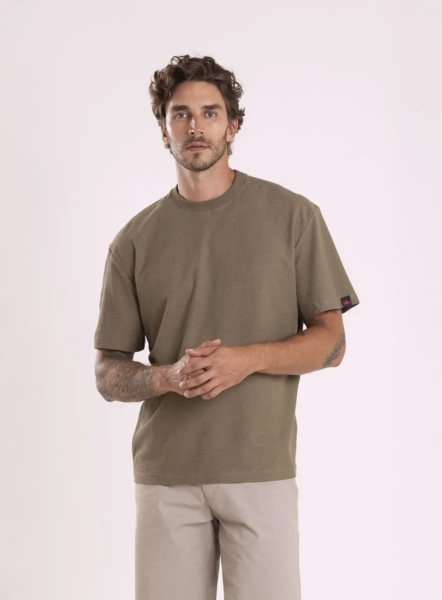 T-shirt Over Malha Texturizada Verde Camo Lcecci