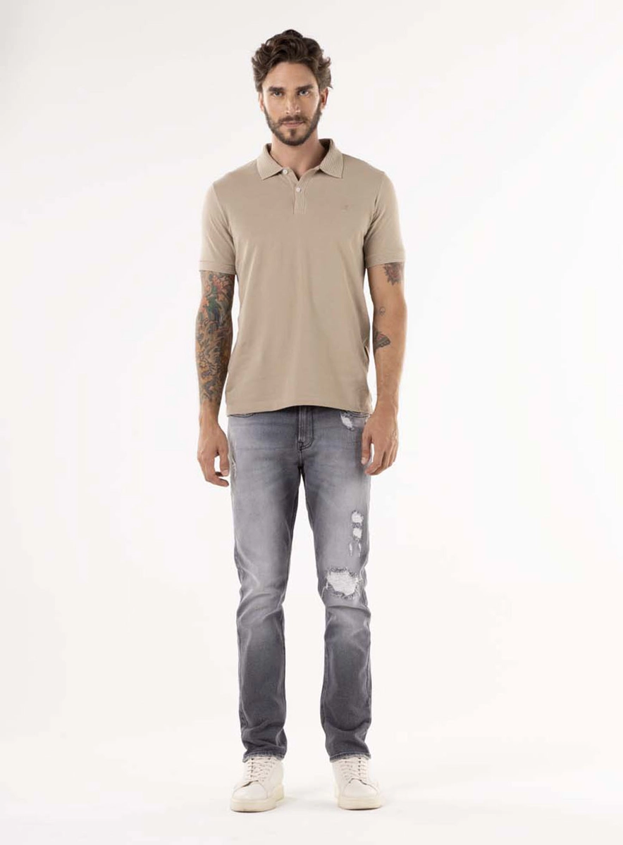 Polo Gola E Punhos Em Jacquard Bege Essencia Lcecci