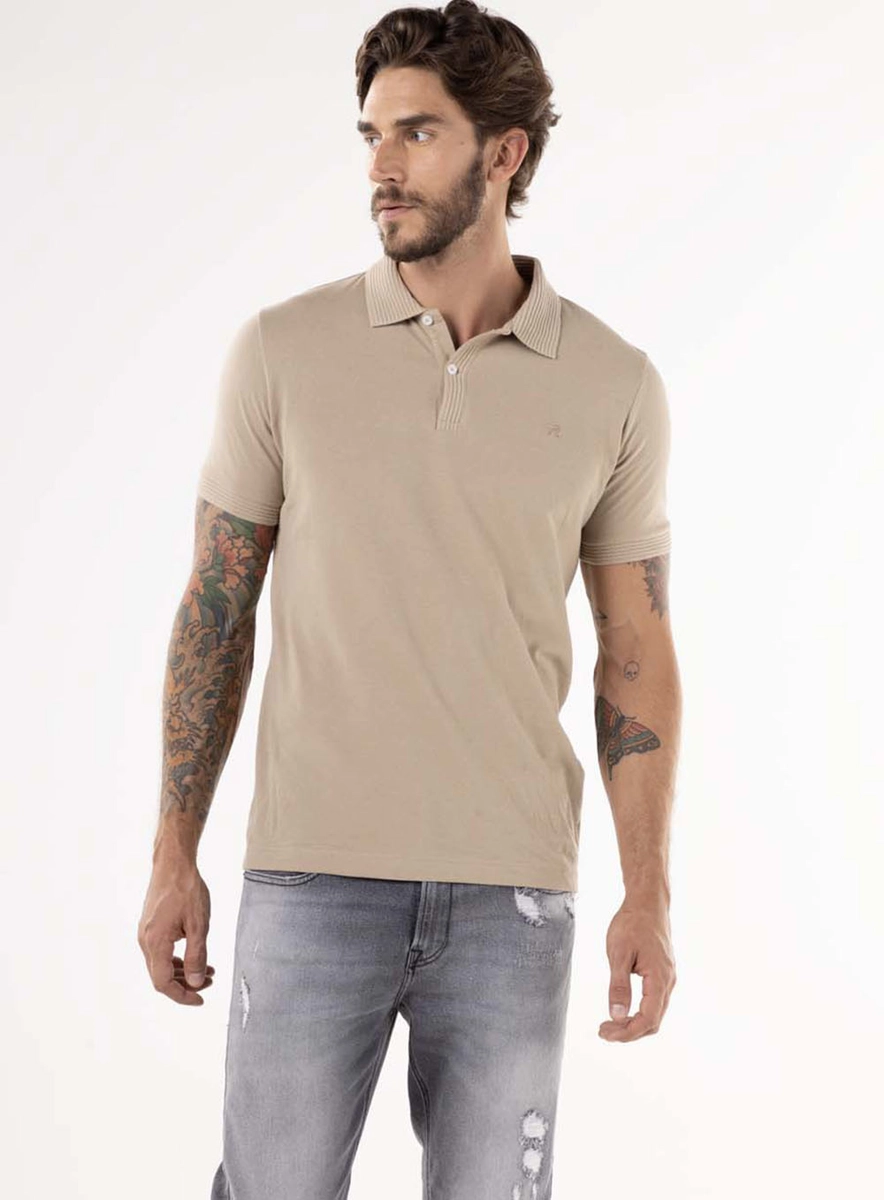 Polo Gola E Punhos Em Jacquard Bege Essencia Lcecci