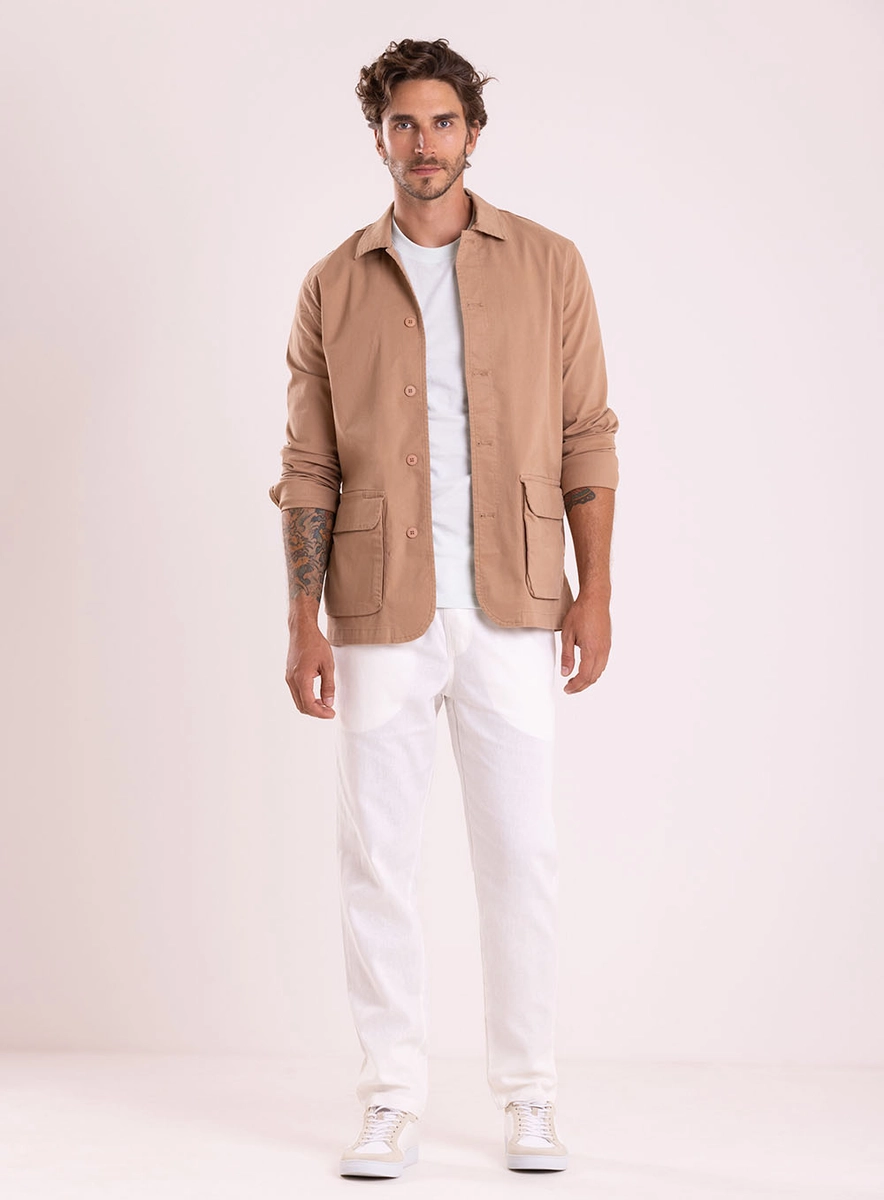 Parka Tipo Blazer Com Bolsões Bege Essencia Lcecci