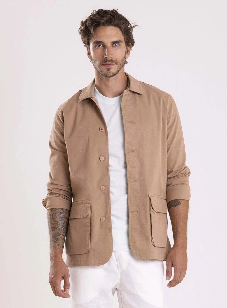 Parka Tipo Blazer Com Bolsões Bege Essencia Lcecci