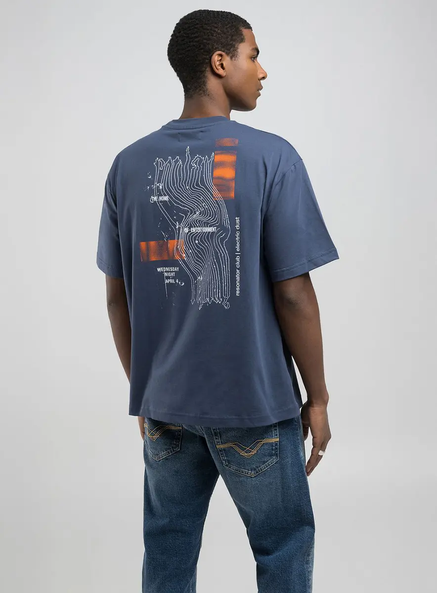 T-shirt Over Com Estampa Frente E Costas Azul Pangera Lcecci