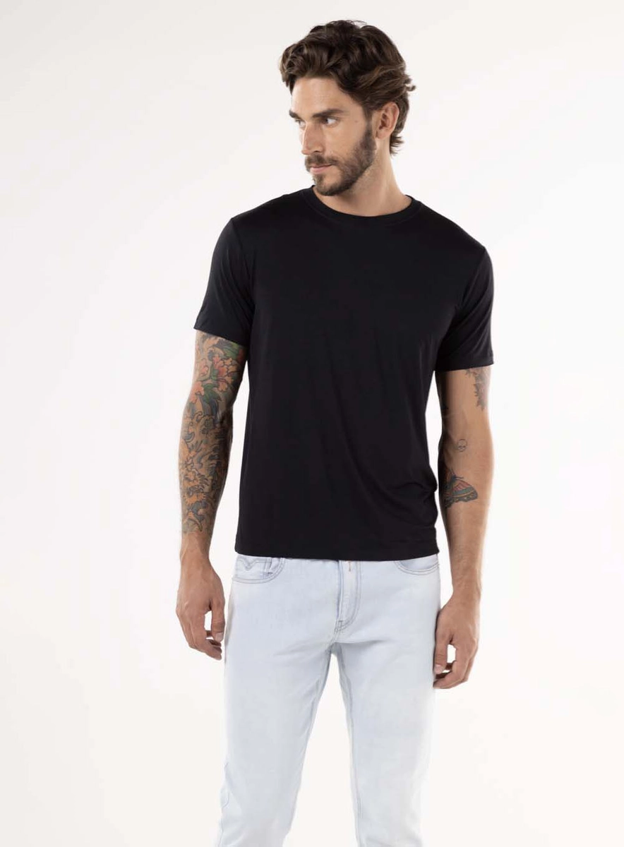 T-shirt Regular Tecido Tecnológico Preto Replay
