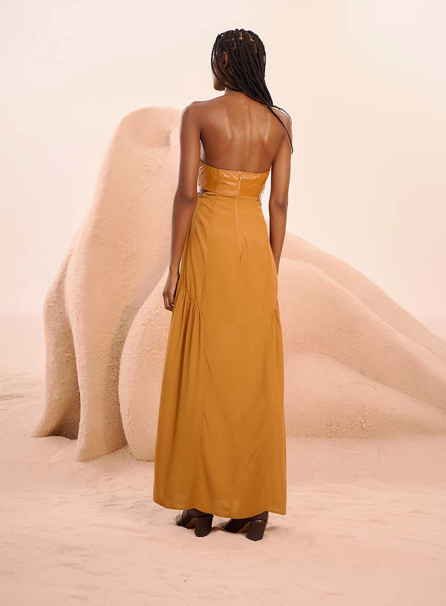 Vestido Longo Sem Alças Com Recorte Basic Comfort Marrom Souisy