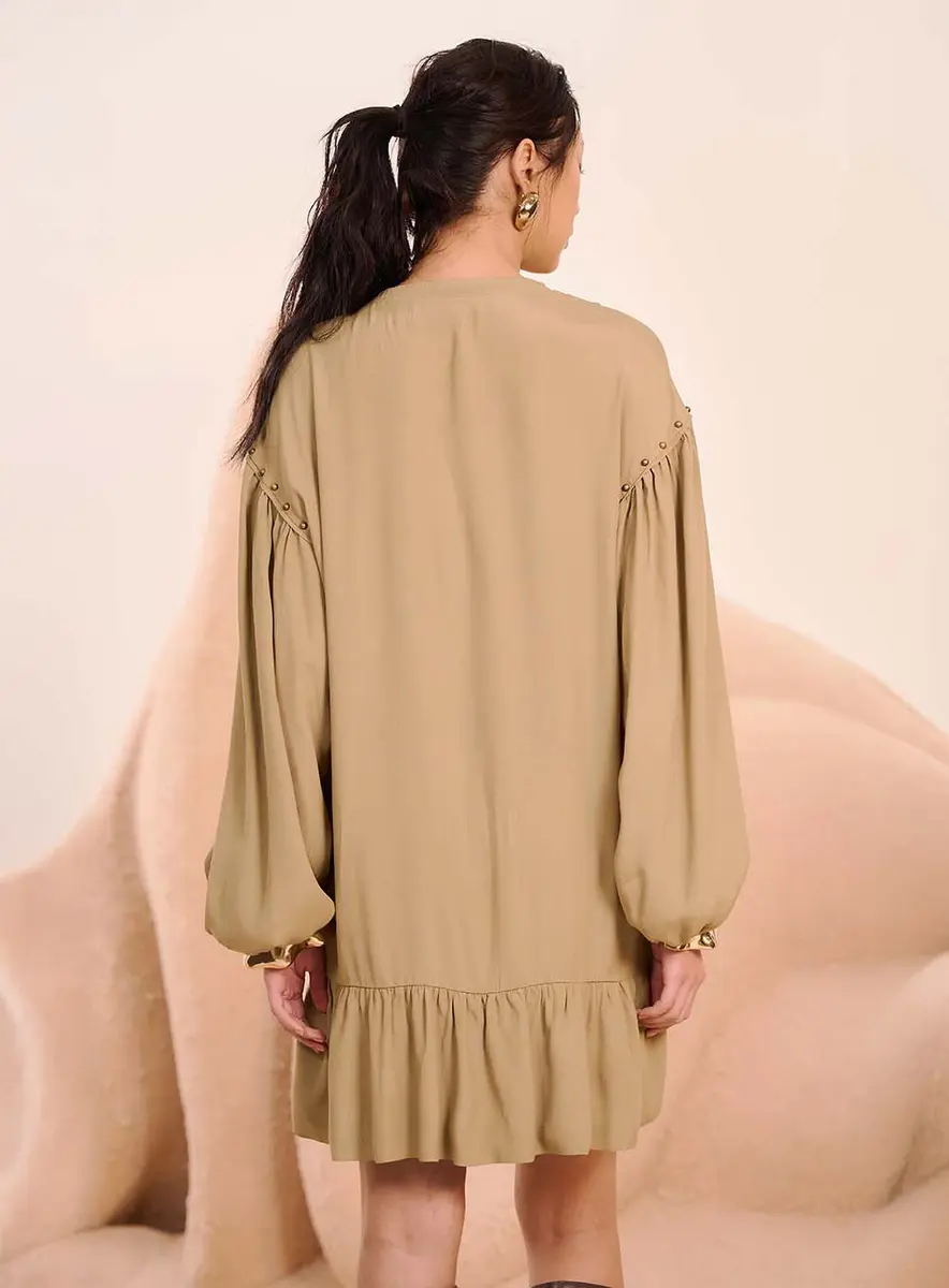Vestido Fluido Com Bordado Manual Verde Souisy