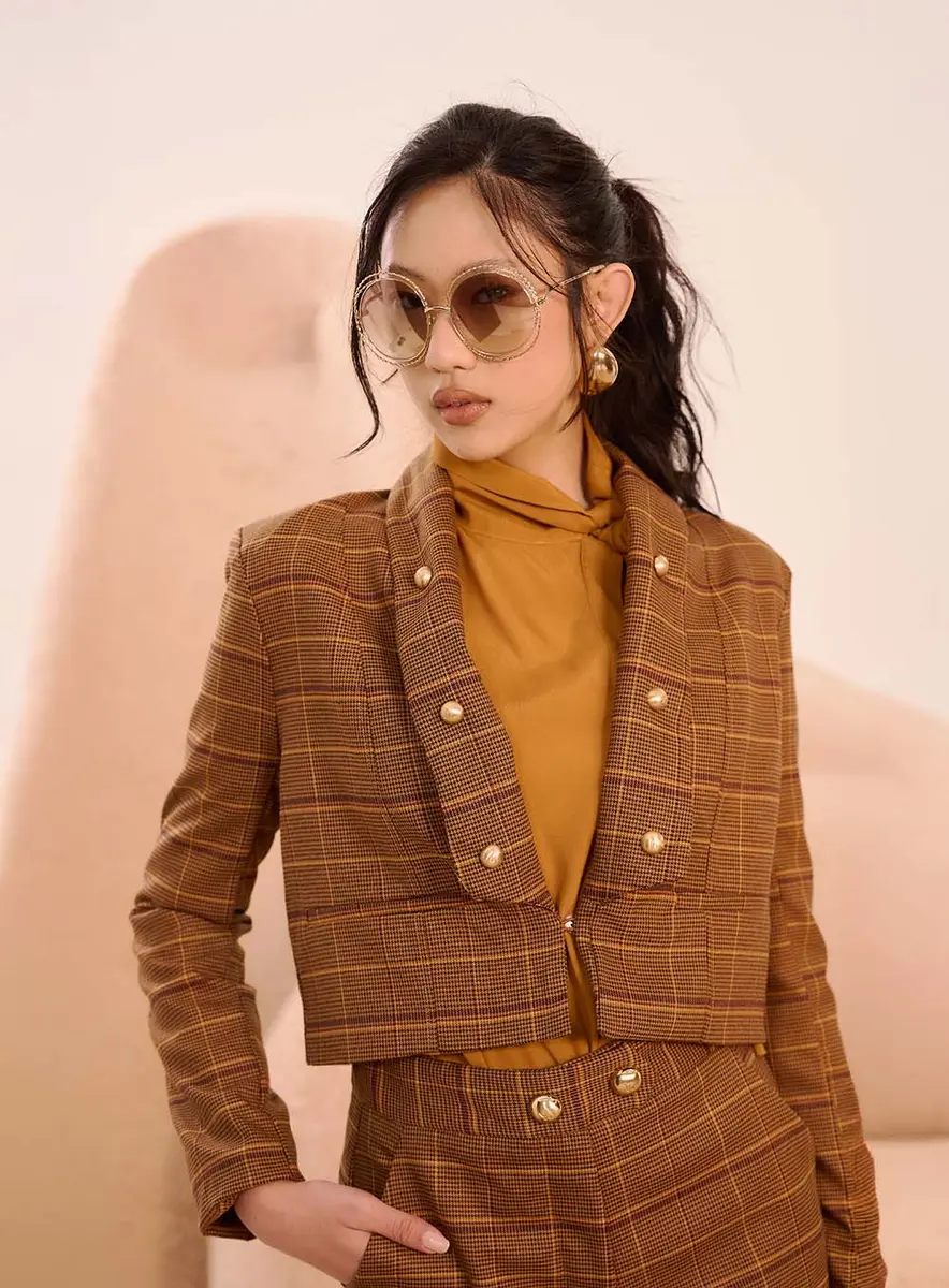 Blazer Alfaiataria Cropped Xadrez Estampados Souisy