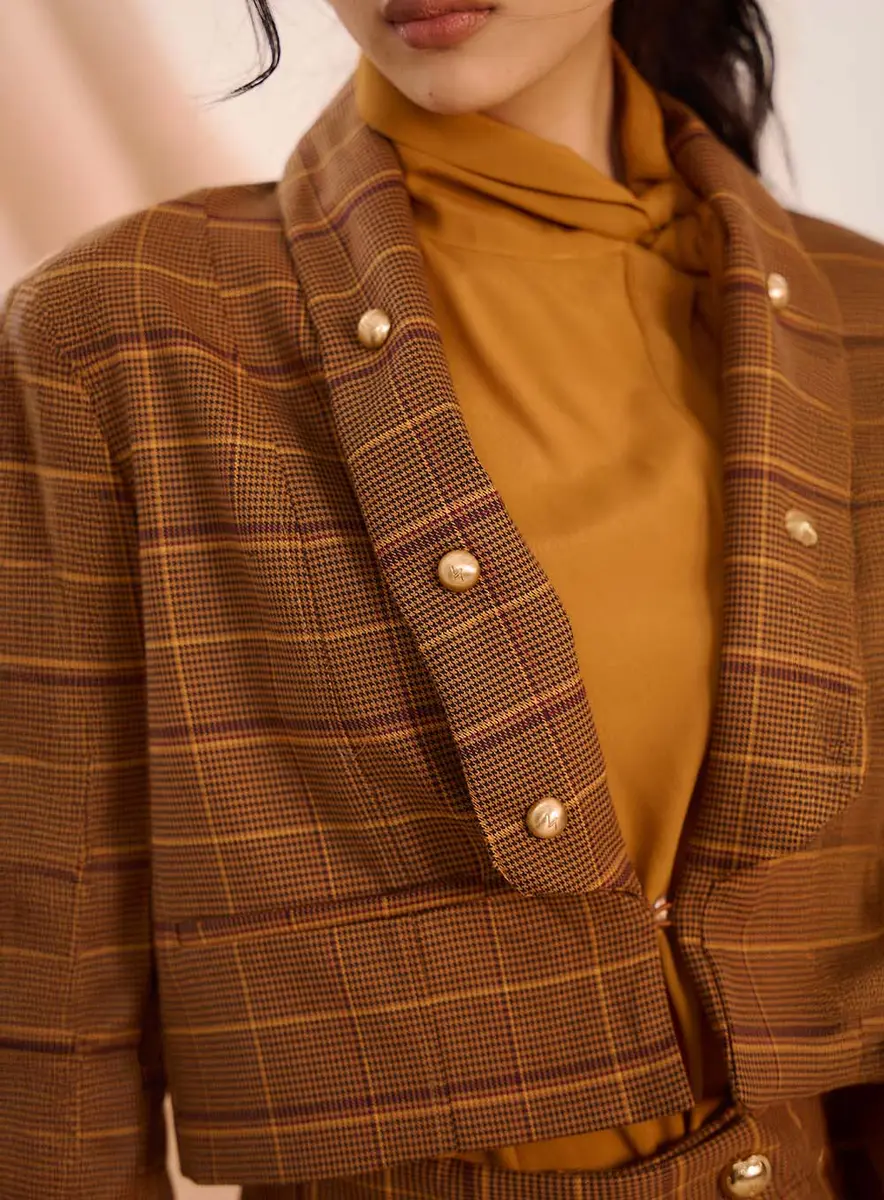 Blazer Alfaiataria Cropped Xadrez Estampados Souisy