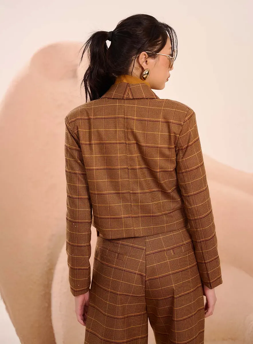 Blazer Alfaiataria Cropped Xadrez Estampados Souisy