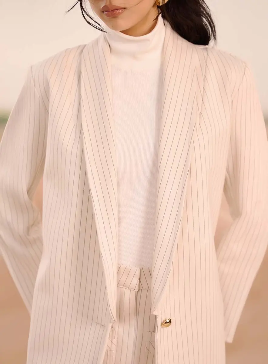 Blazer Feminino Listrado Com Botão Único Estampados Souisy