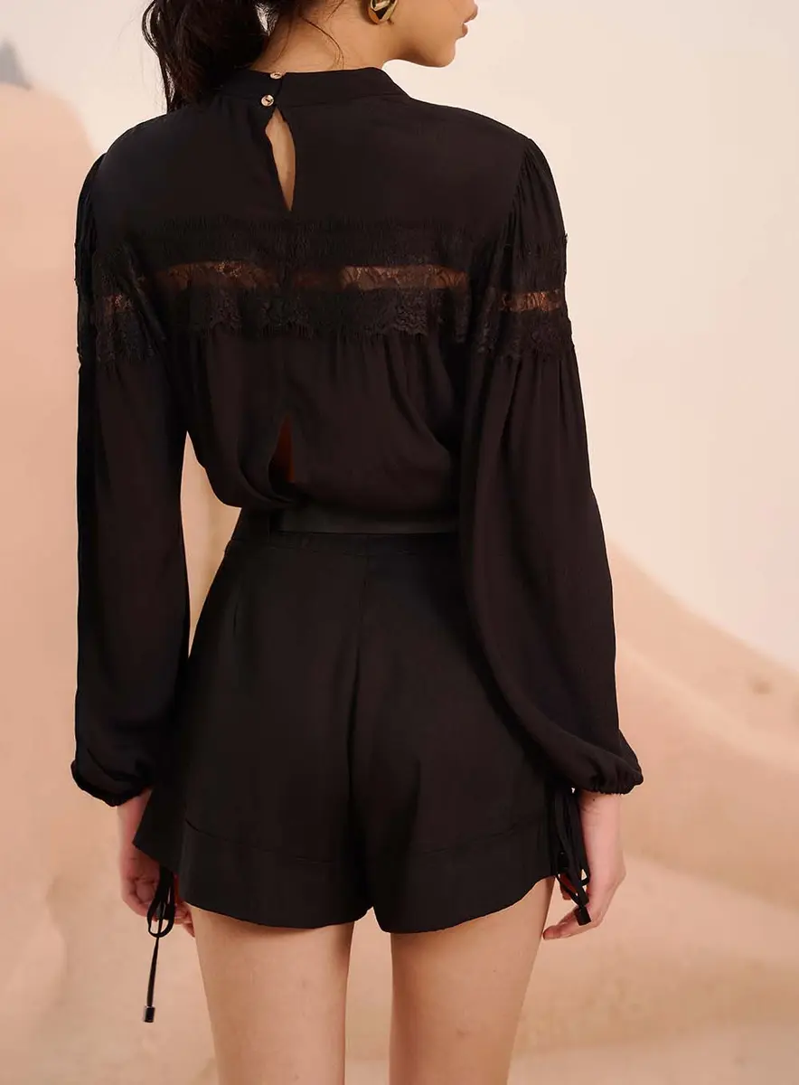 Short Feminino Alfaiataria Curto Basic Comfort Preto Souisy