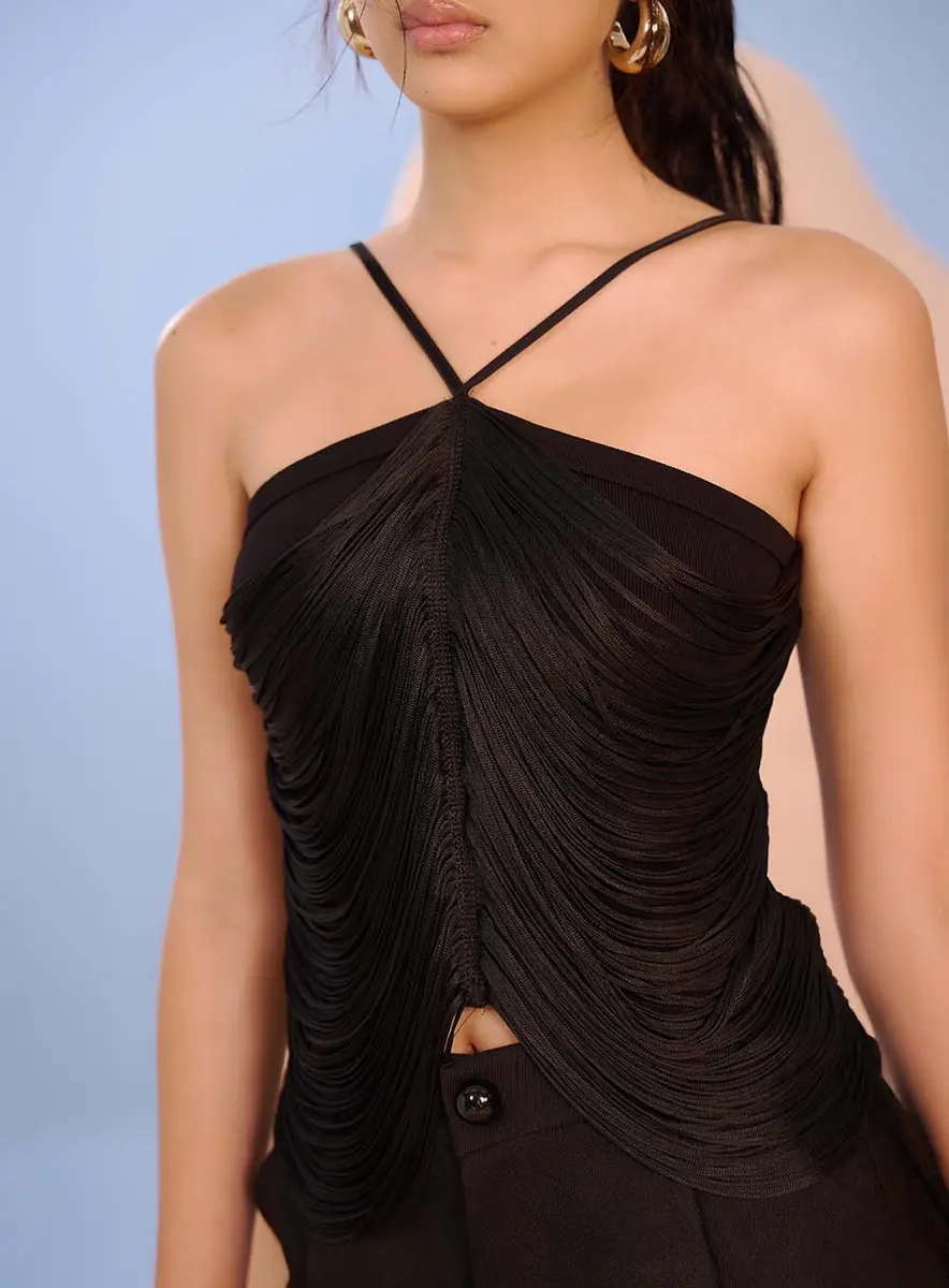 Blusa Feminina Com Franjas Preto Souisy