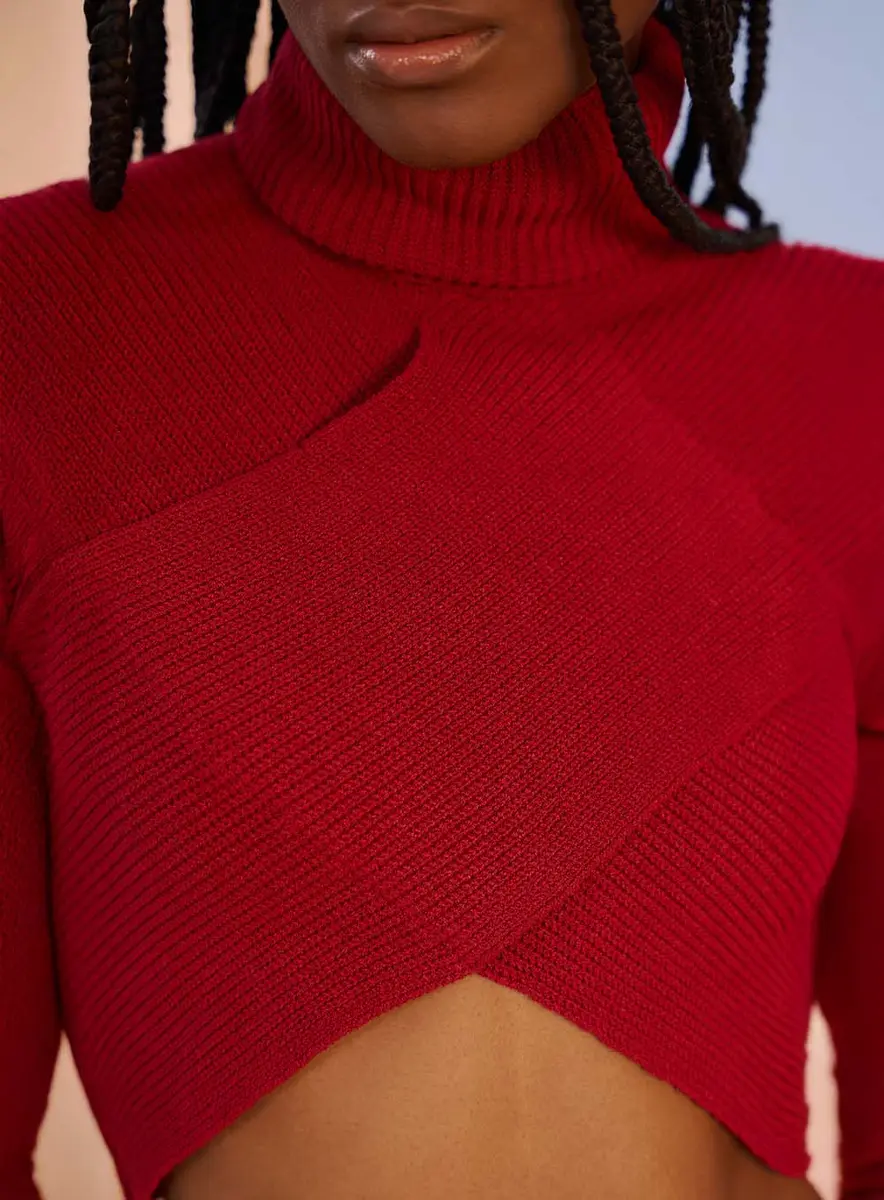 Blusa Tricô Gola Alta Com Transpasse Preto Souisy