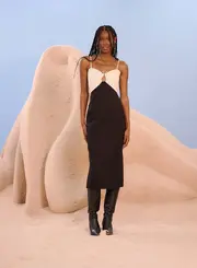 Vestido Midi Bicolor Com Detalhe Chic