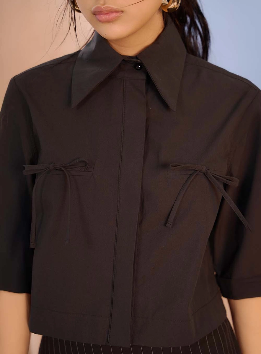 Camisa Alfaiataria Com Detalhe Em Laços Preto Souisy
