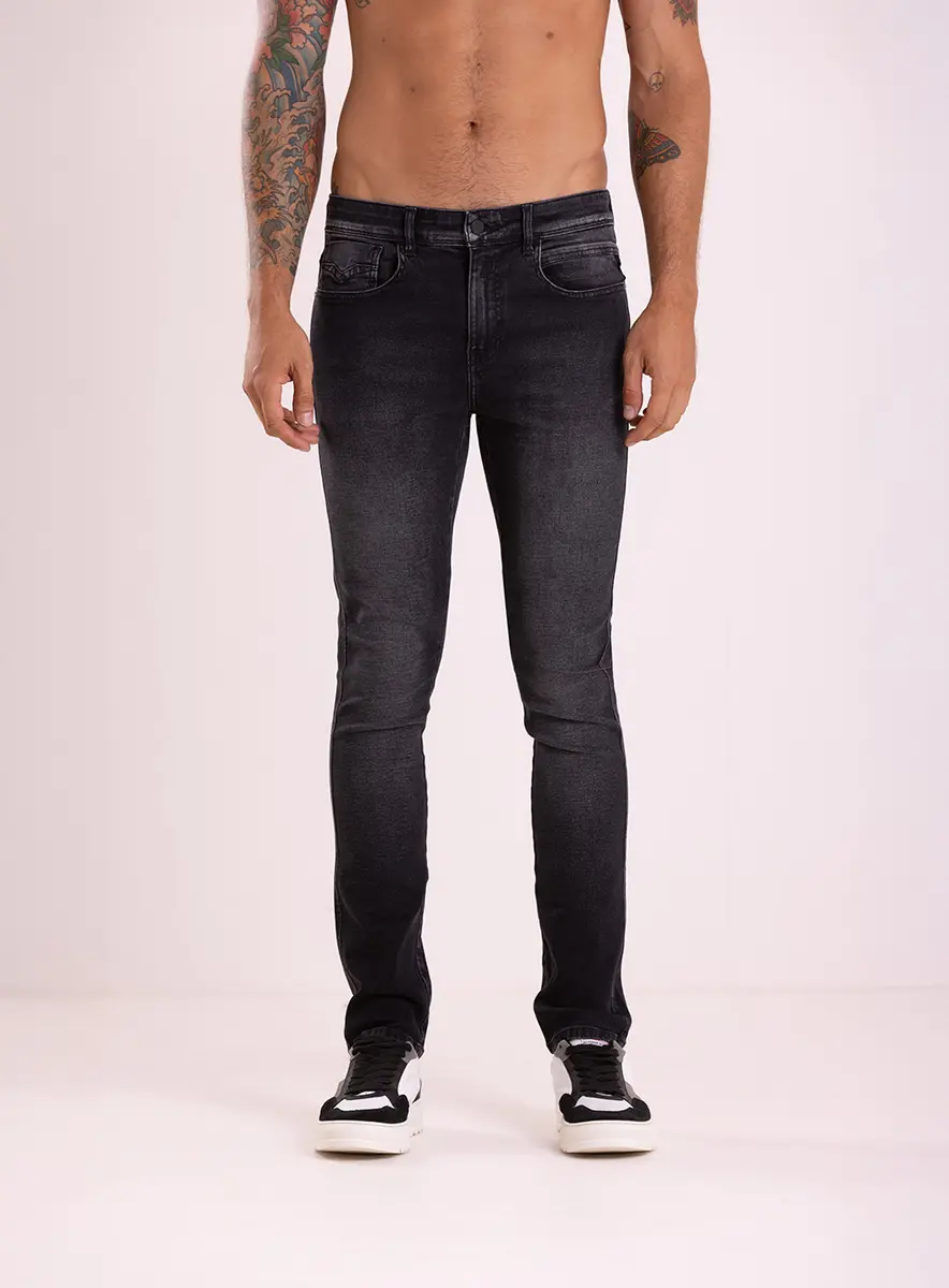 Calça Masculina Jeans Ajustada - Anbass Skinny Índigo Preto Replay