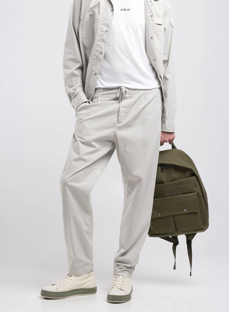 Calça Sarja Relaxed Fit Com Amarração Cinza Sand Lcecci