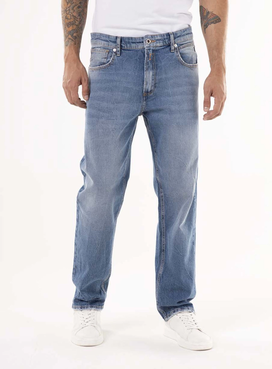 Calça Jeans Kyran Relaxed Original Blue Craquelado Índigo Médio Lcecci
