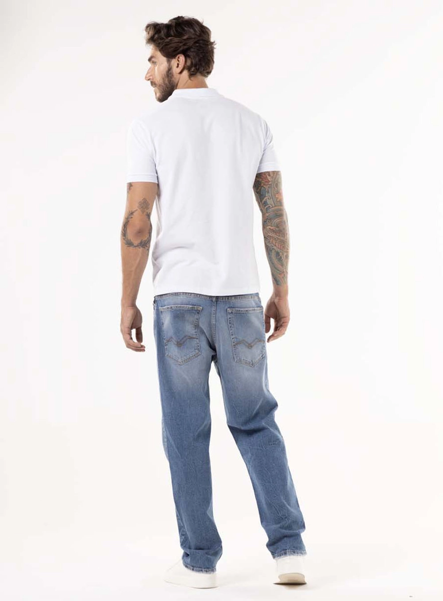 Calça Jeans Kyran Relaxed Original Blue Craquelado Índigo Médio Lcecci