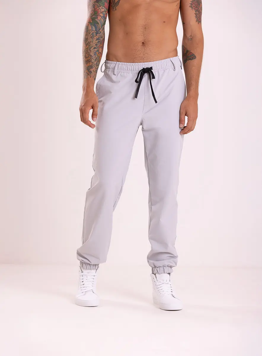 Calça Jogger Cós Com Elástico E Amarração Cinza Piedra Lcecci