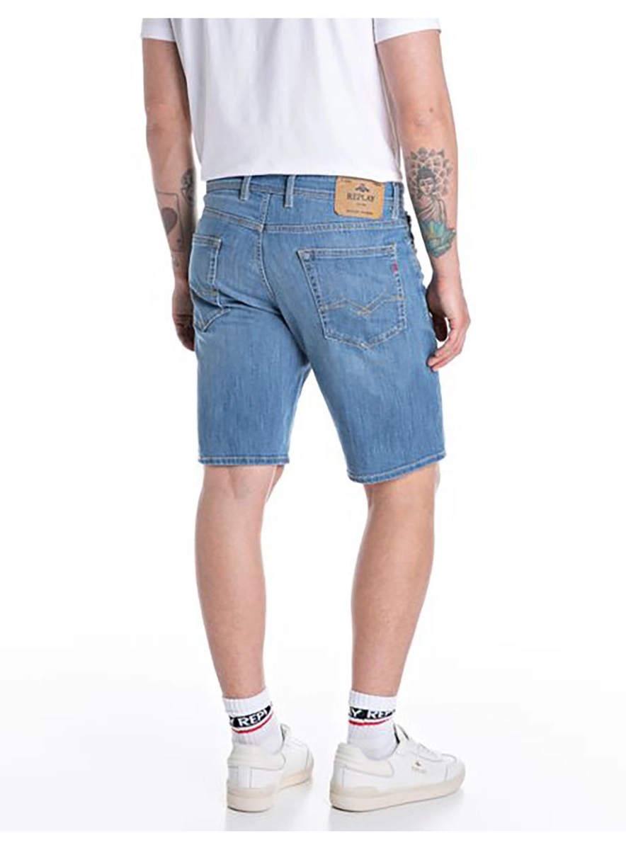 Bermuda Jeans Grover Straight 99 Stretch Índigo Médio Replay