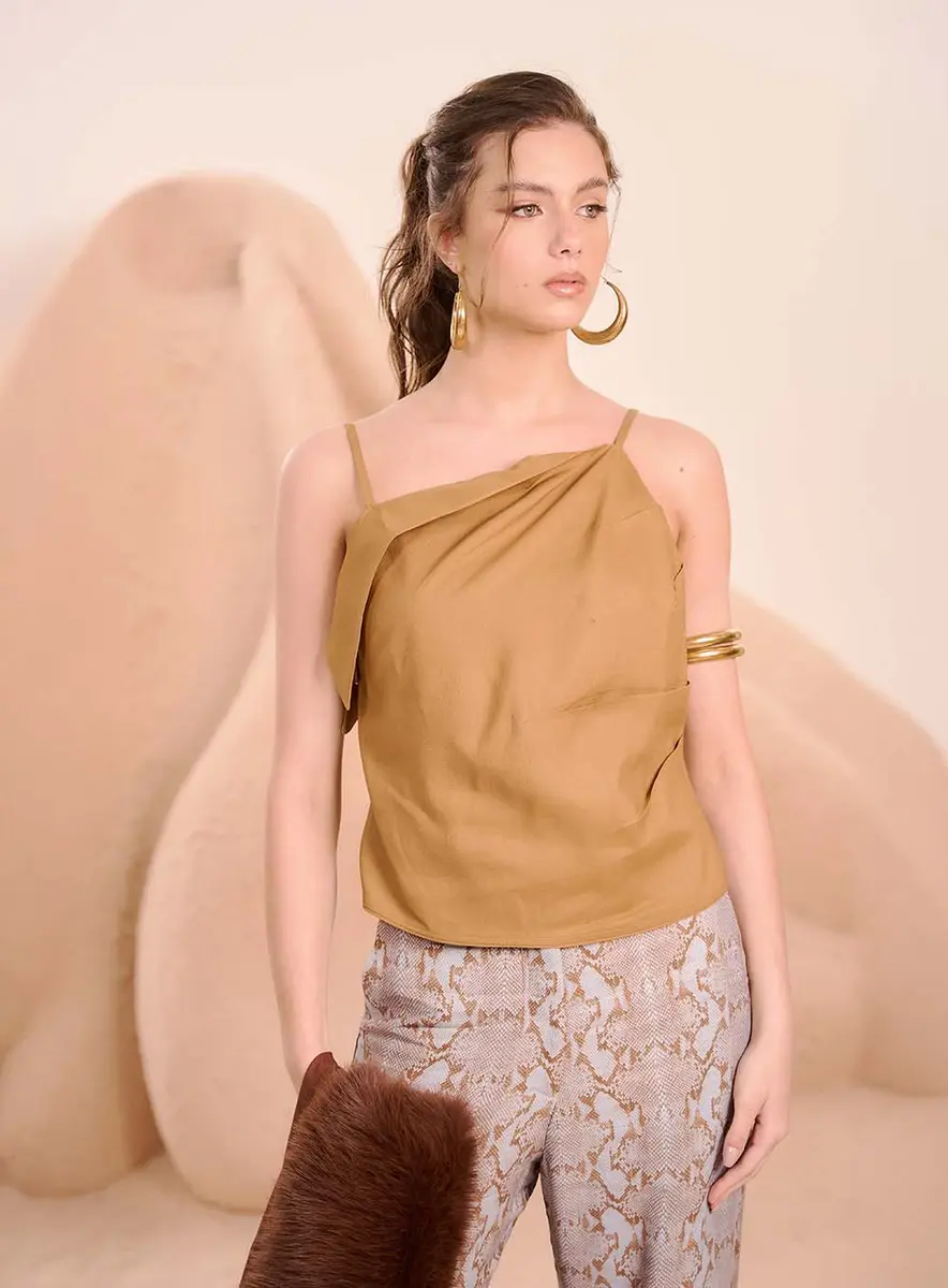 Blusa Drapê Caramelo Marrom Foxtrot Souisy