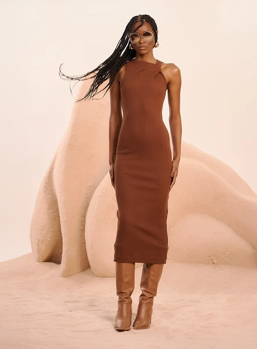Vestido Ribado Terracota Marrom Malfitano Souisy