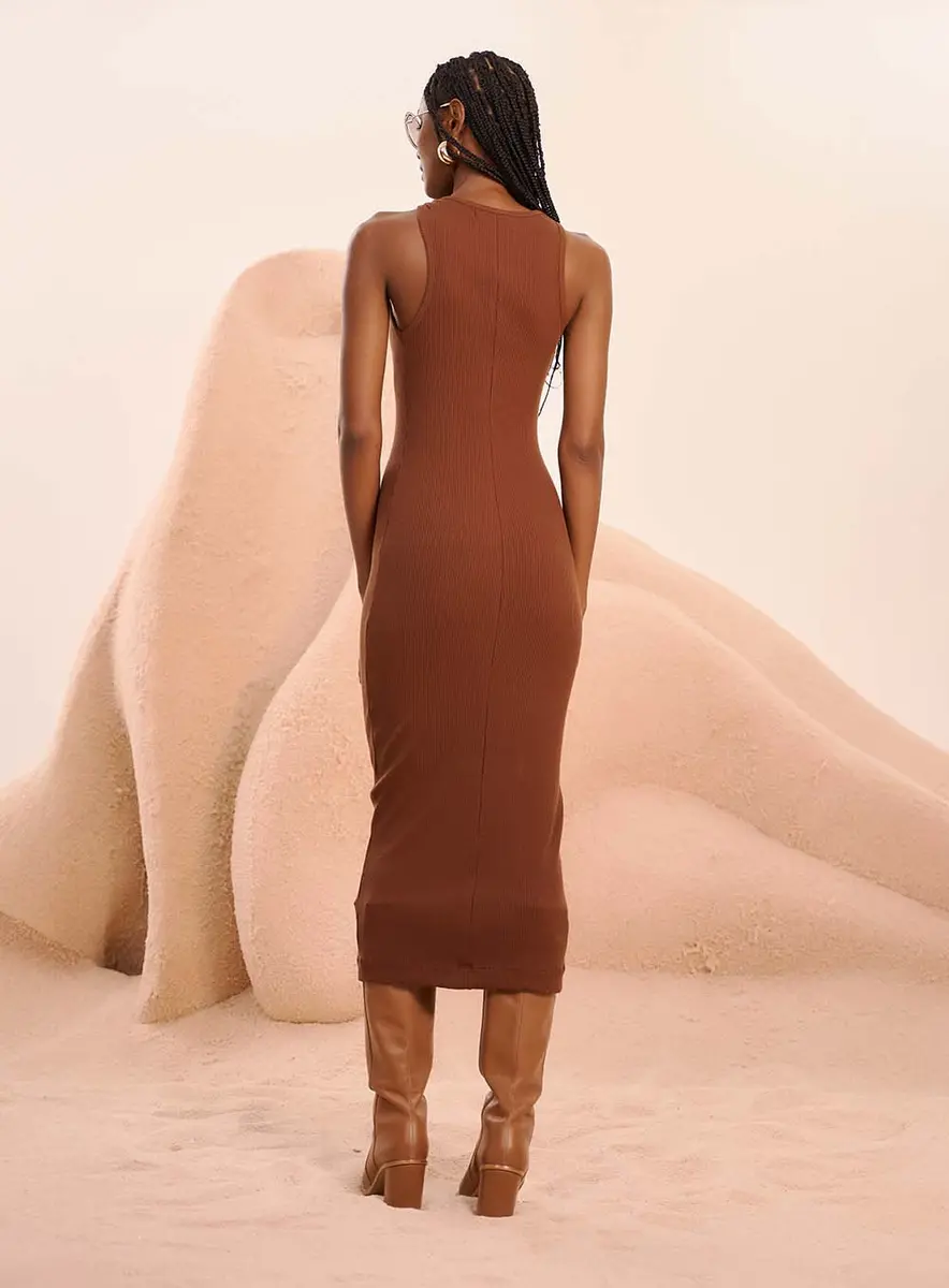 Vestido Ribado Terracota Marrom Malfitano Souisy