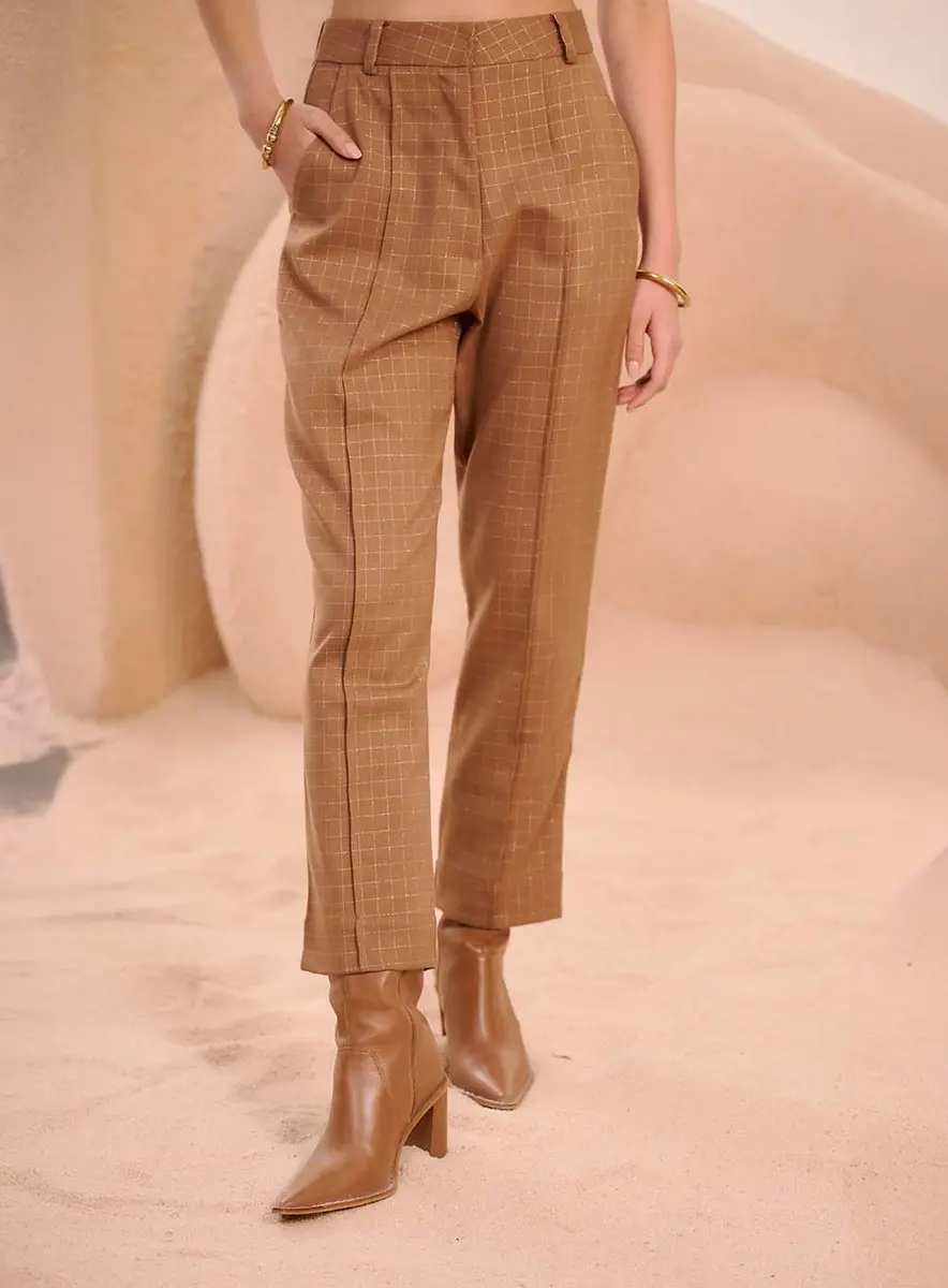 Calça Alfaiataria Com Xadrez Discreto Estampados Souisy
