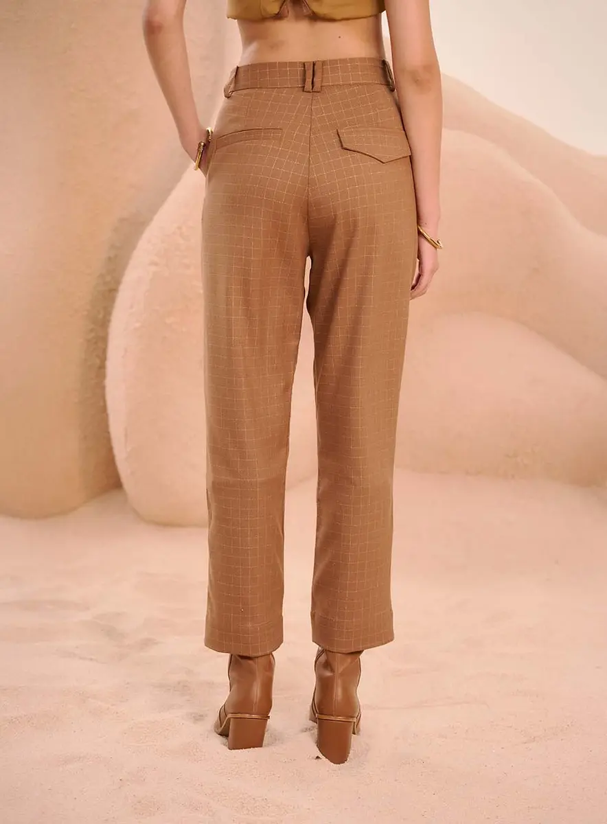 Calça Alfaiataria Com Xadrez Discreto Estampados Souisy