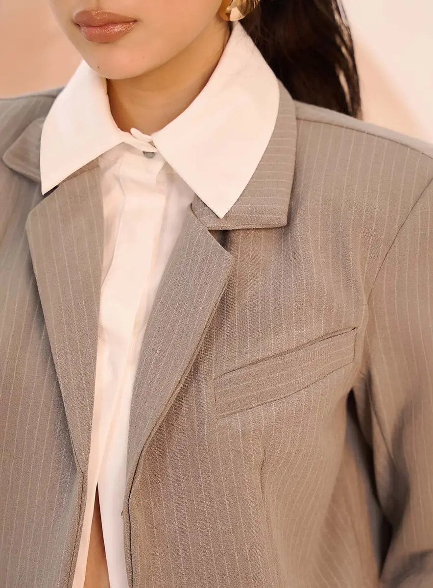 Blazer Cropped Alfaiataria Risca Clássica Estampados Souisy