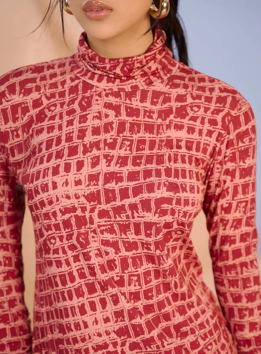 Blusa Manga Longa Gola Alta Estampada Estampados Souisy