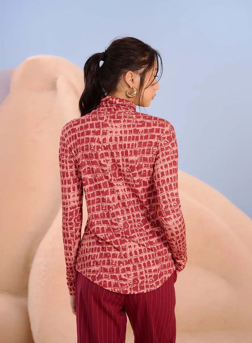 Blusa Manga Longa Gola Alta Estampada Estampados Souisy