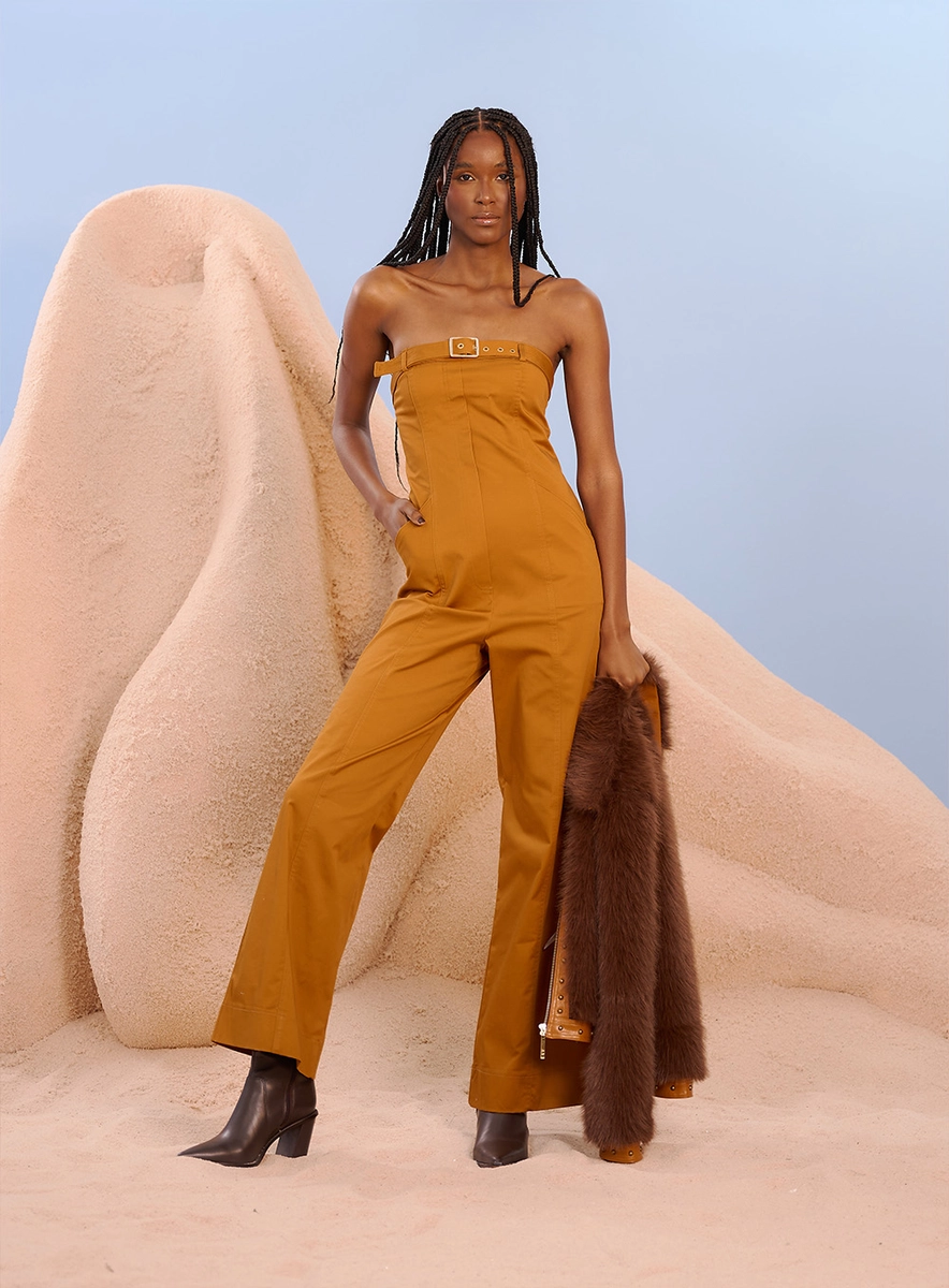 Macacão Bustier Pantalona Marrom Souisy