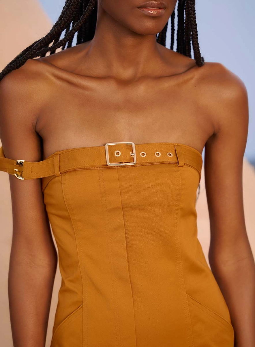 Macacão Bustier Pantalona Marrom Souisy