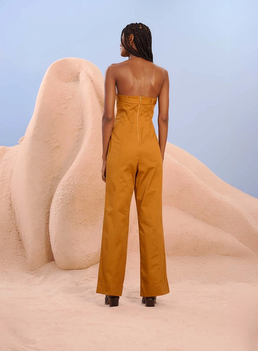 Macacão Bustier Pantalona Marrom Souisy