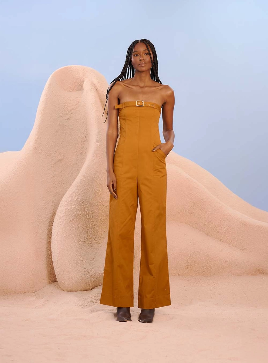 Macacão Bustier Pantalona Marrom Souisy