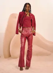 Calça Flare Bi-material Com Efeito Pu