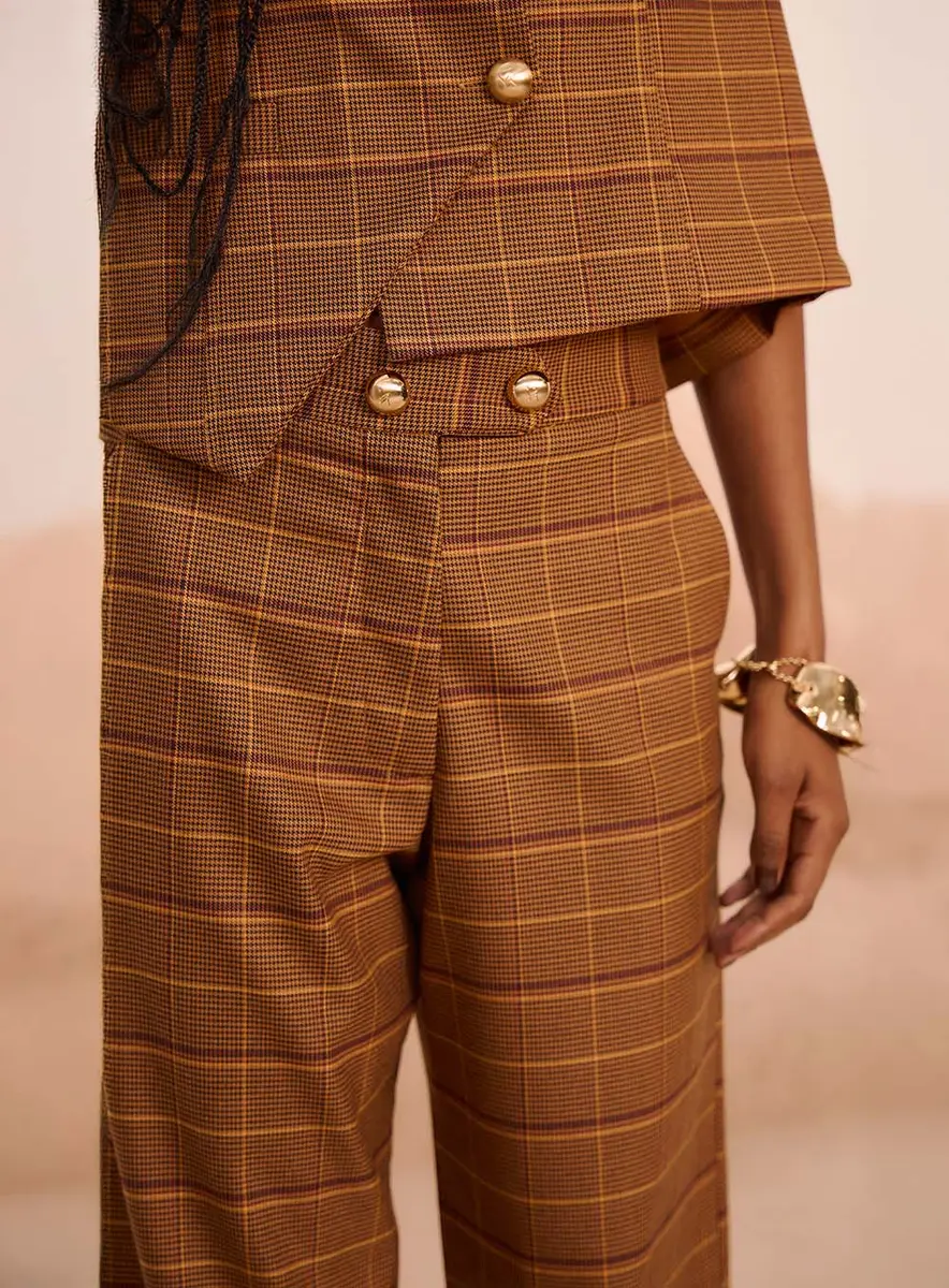 Calça Pantalona De Alfaiataria Xadrez Estampados Souisy