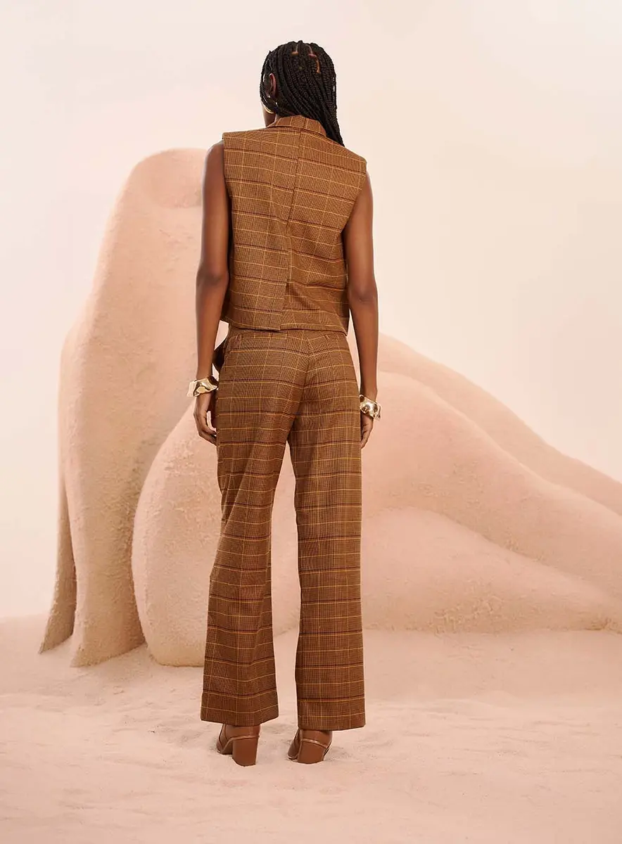 Calça Pantalona De Alfaiataria Xadrez Estampados Souisy