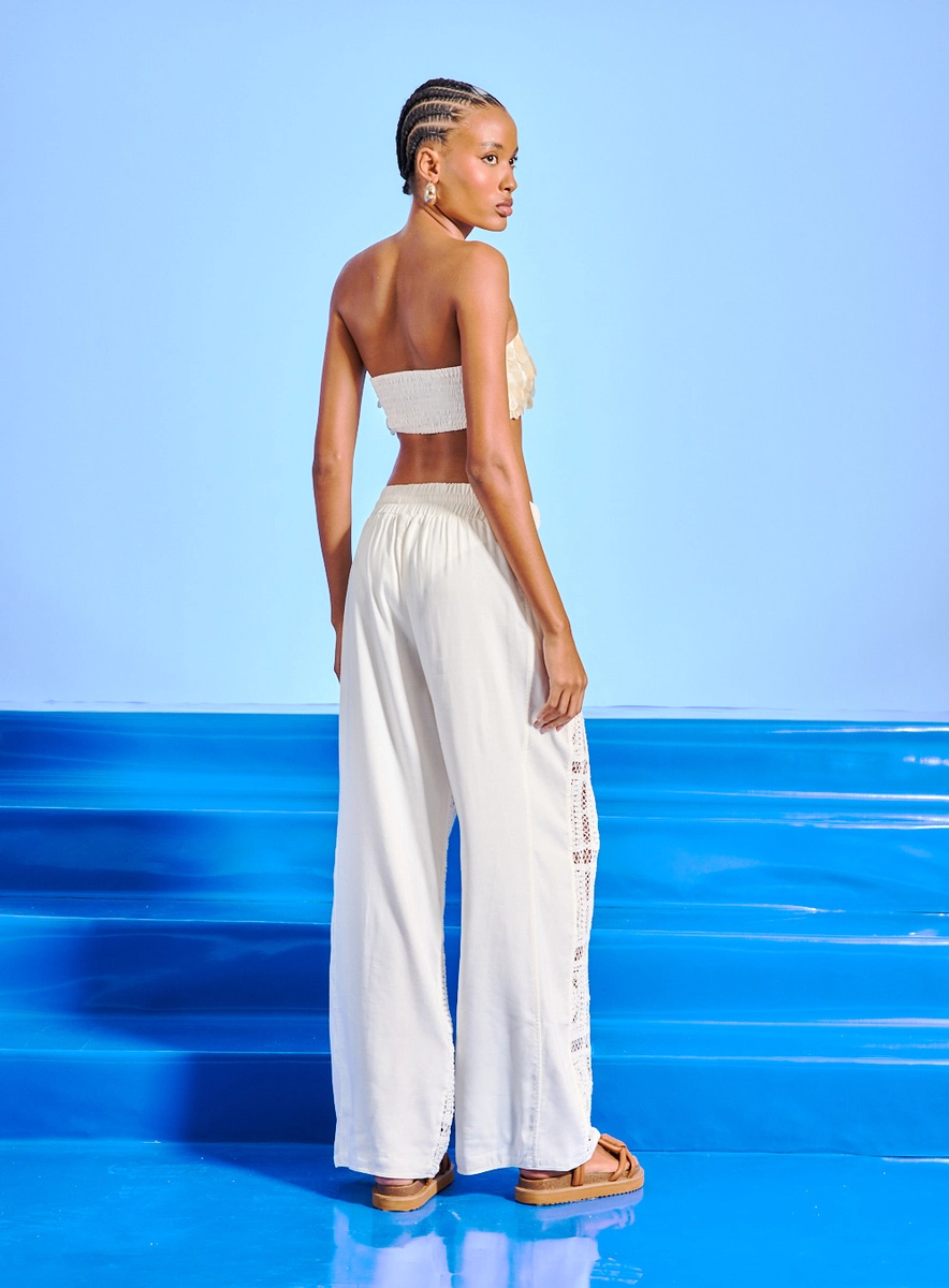 Calça Feminina Comfort Com Amarraçao Detalhe Renda Off Shell Souisy